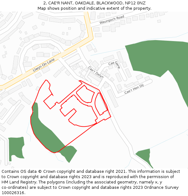 2, CAE'R NANT, OAKDALE, BLACKWOOD, NP12 0NZ: Location map and indicative extent of plot