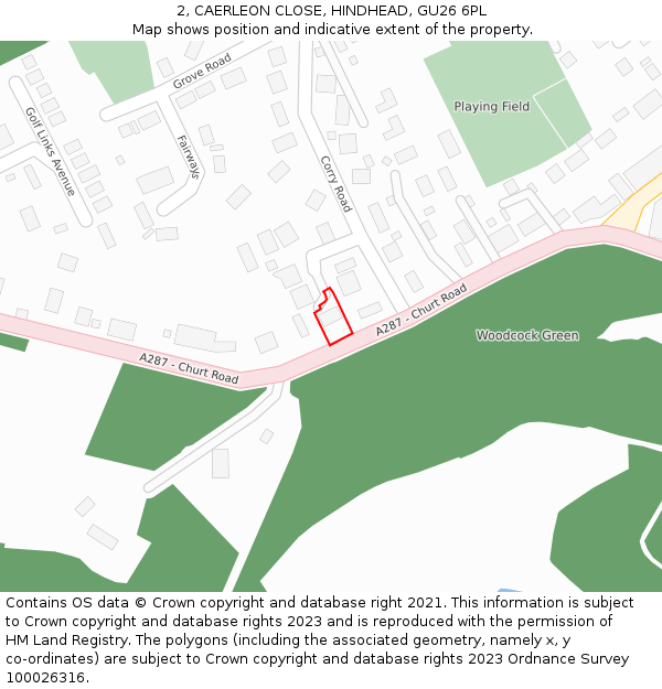 2, CAERLEON CLOSE, HINDHEAD, GU26 6PL: Location map and indicative extent of plot