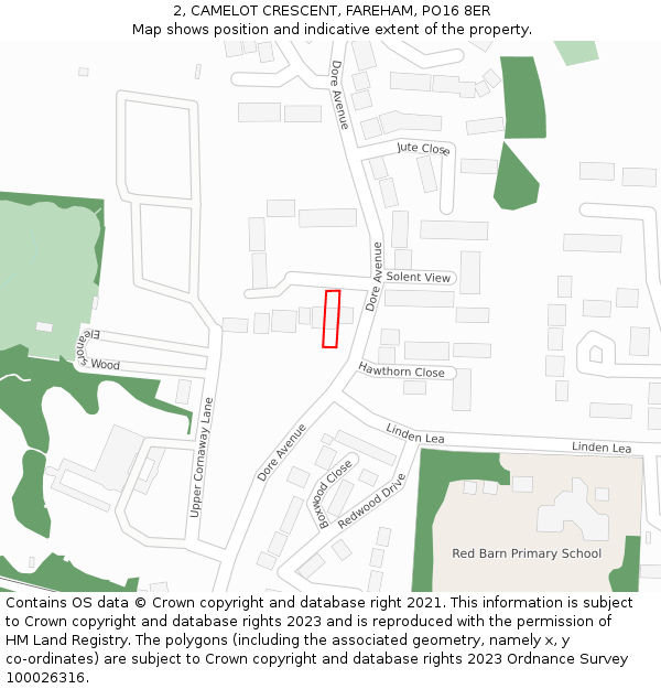 2, CAMELOT CRESCENT, FAREHAM, PO16 8ER: Location map and indicative extent of plot