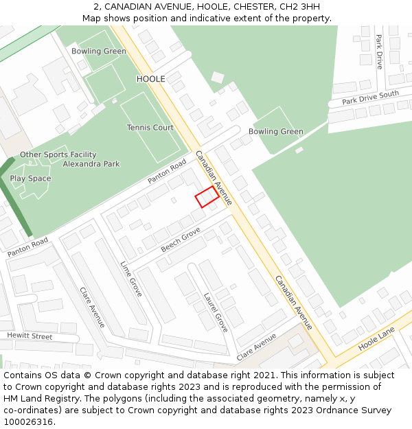 2, CANADIAN AVENUE, HOOLE, CHESTER, CH2 3HH: Location map and indicative extent of plot