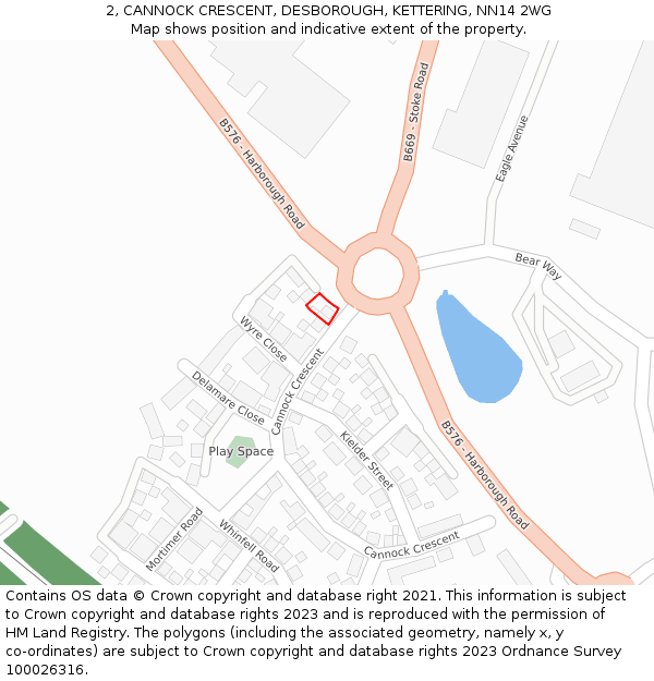 2, CANNOCK CRESCENT, DESBOROUGH, KETTERING, NN14 2WG: Location map and indicative extent of plot