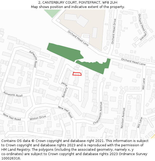 2, CANTERBURY COURT, PONTEFRACT, WF8 2UH: Location map and indicative extent of plot