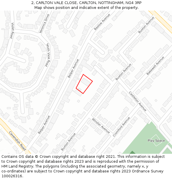 2, CARLTON VALE CLOSE, CARLTON, NOTTINGHAM, NG4 3RP: Location map and indicative extent of plot