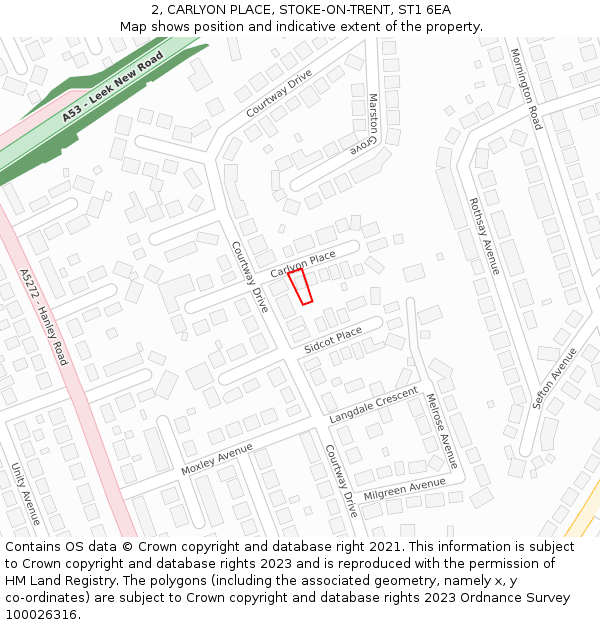 2, CARLYON PLACE, STOKE-ON-TRENT, ST1 6EA: Location map and indicative extent of plot