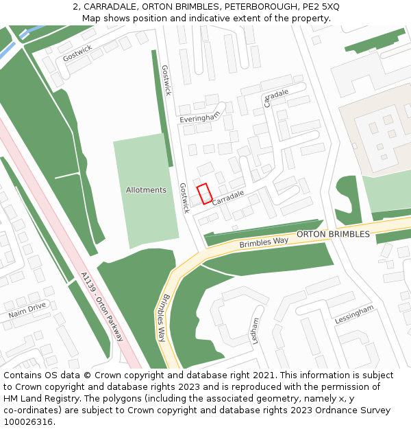 2, CARRADALE, ORTON BRIMBLES, PETERBOROUGH, PE2 5XQ: Location map and indicative extent of plot