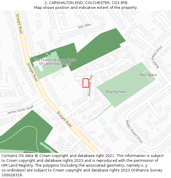 2, CARSHALTON END, COLCHESTER, CO3 9FB: Location map and indicative extent of plot