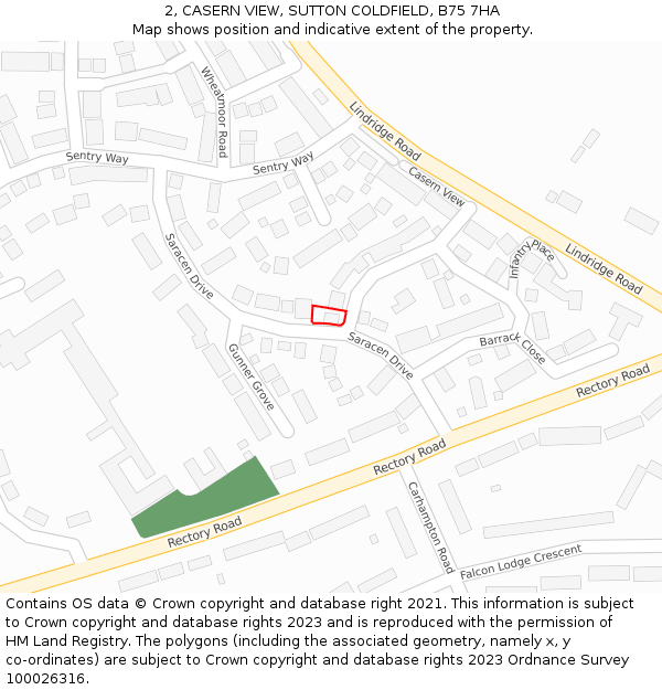 2, CASERN VIEW, SUTTON COLDFIELD, B75 7HA: Location map and indicative extent of plot