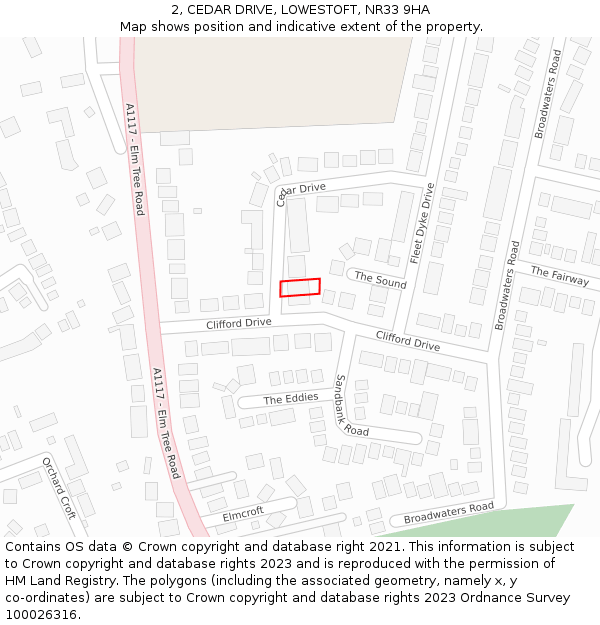 2, CEDAR DRIVE, LOWESTOFT, NR33 9HA: Location map and indicative extent of plot