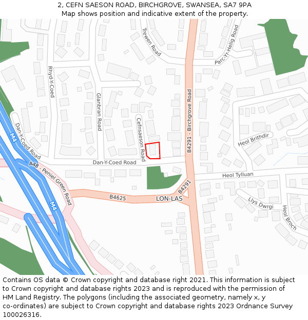 2, CEFN SAESON ROAD, BIRCHGROVE, SWANSEA, SA7 9PA: Location map and indicative extent of plot