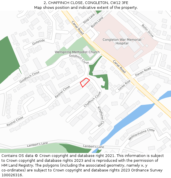 2, CHAFFINCH CLOSE, CONGLETON, CW12 3FE: Location map and indicative extent of plot