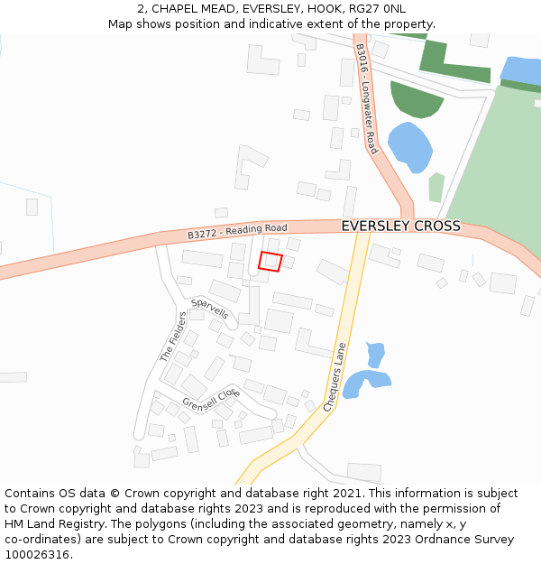 2, CHAPEL MEAD, EVERSLEY, HOOK, RG27 0NL: Location map and indicative extent of plot