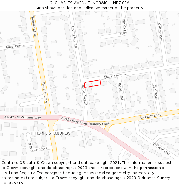 2, CHARLES AVENUE, NORWICH, NR7 0PA: Location map and indicative extent of plot