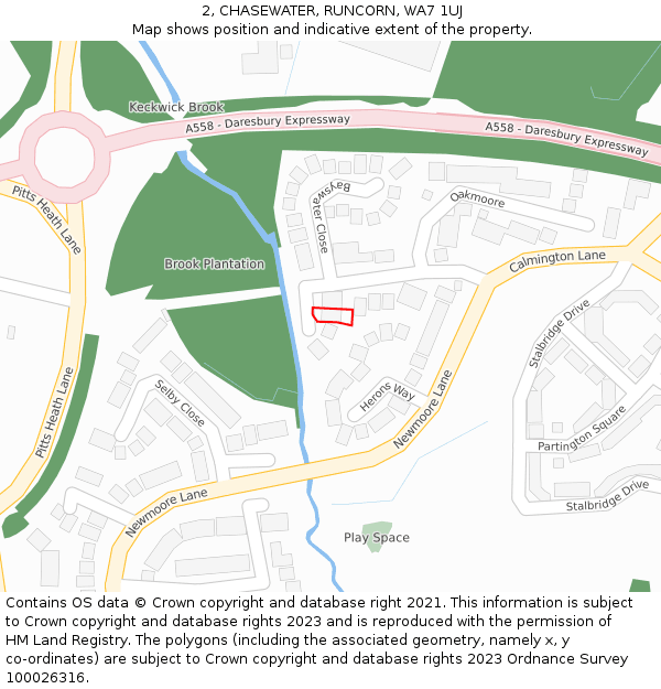 2, CHASEWATER, RUNCORN, WA7 1UJ: Location map and indicative extent of plot