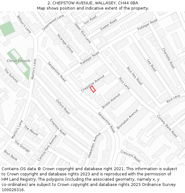 2, CHEPSTOW AVENUE, WALLASEY, CH44 0BA: Location map and indicative extent of plot