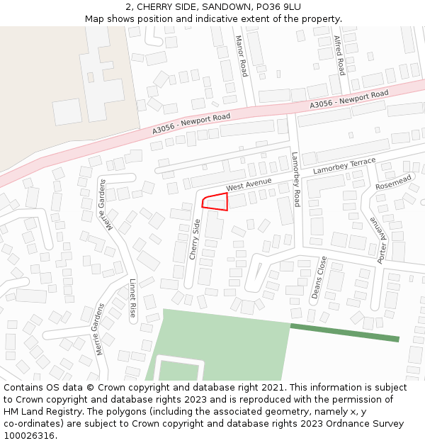 2, CHERRY SIDE, SANDOWN, PO36 9LU: Location map and indicative extent of plot