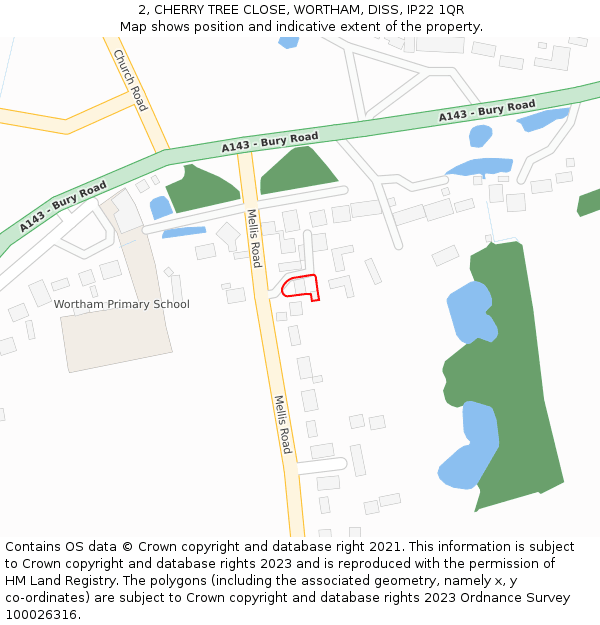 2, CHERRY TREE CLOSE, WORTHAM, DISS, IP22 1QR: Location map and indicative extent of plot