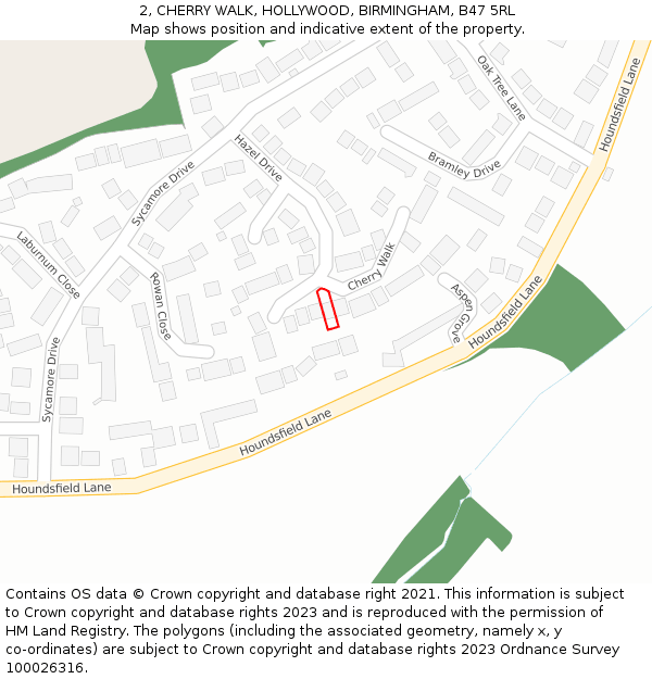 2, CHERRY WALK, HOLLYWOOD, BIRMINGHAM, B47 5RL: Location map and indicative extent of plot