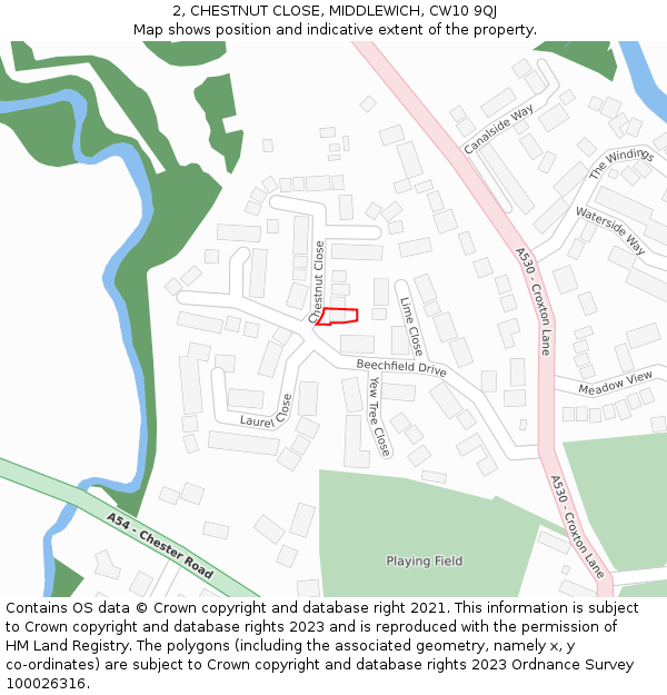 2, CHESTNUT CLOSE, MIDDLEWICH, CW10 9QJ: Location map and indicative extent of plot