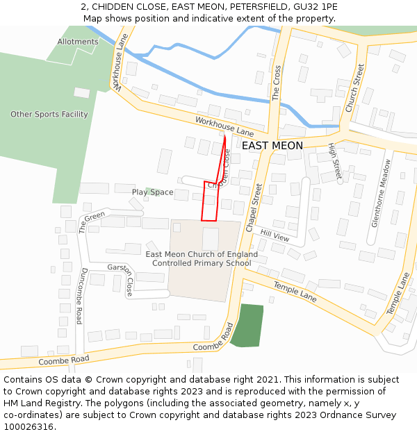 2, CHIDDEN CLOSE, EAST MEON, PETERSFIELD, GU32 1PE: Location map and indicative extent of plot