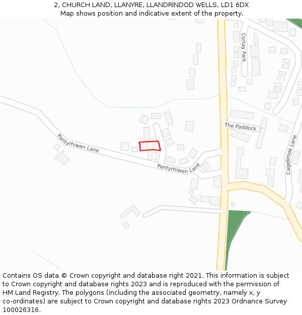 2, CHURCH LAND, LLANYRE, LLANDRINDOD WELLS, LD1 6DX: Location map and indicative extent of plot