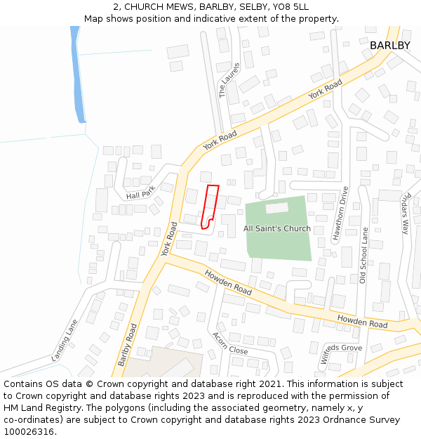 2, CHURCH MEWS, BARLBY, SELBY, YO8 5LL: Location map and indicative extent of plot