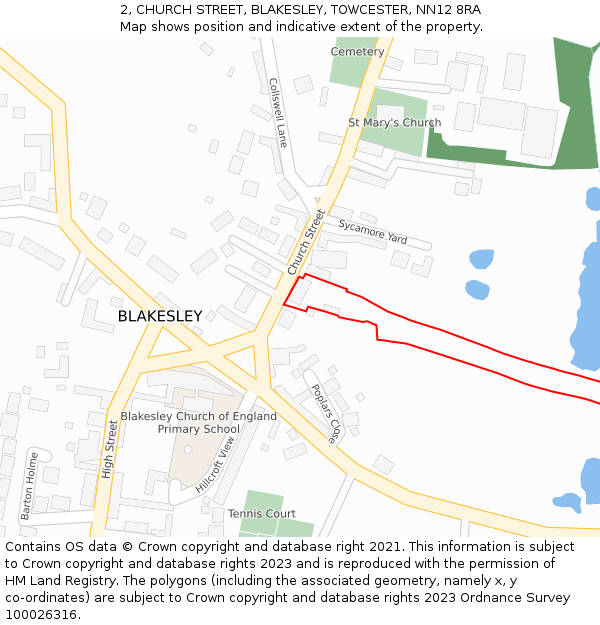 2, CHURCH STREET, BLAKESLEY, TOWCESTER, NN12 8RA: Location map and indicative extent of plot