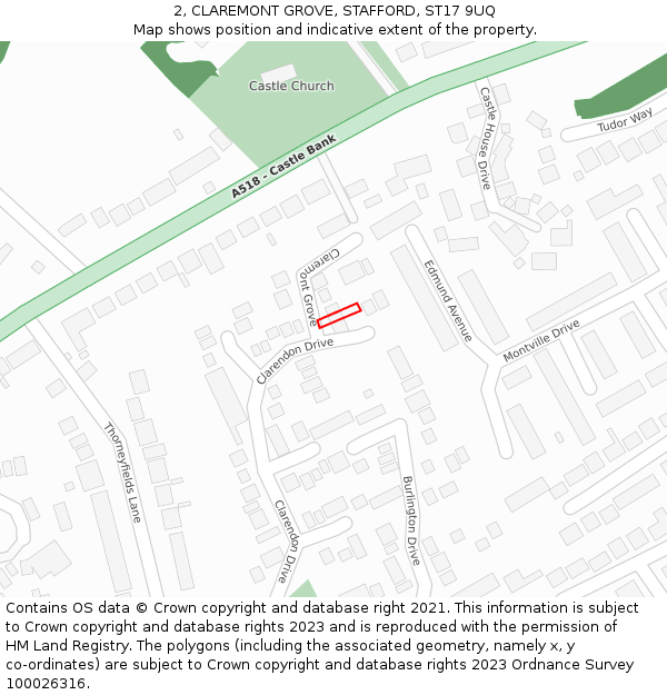 2, CLAREMONT GROVE, STAFFORD, ST17 9UQ: Location map and indicative extent of plot