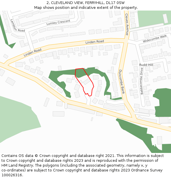 2, CLEVELAND VIEW, FERRYHILL, DL17 0SW: Location map and indicative extent of plot