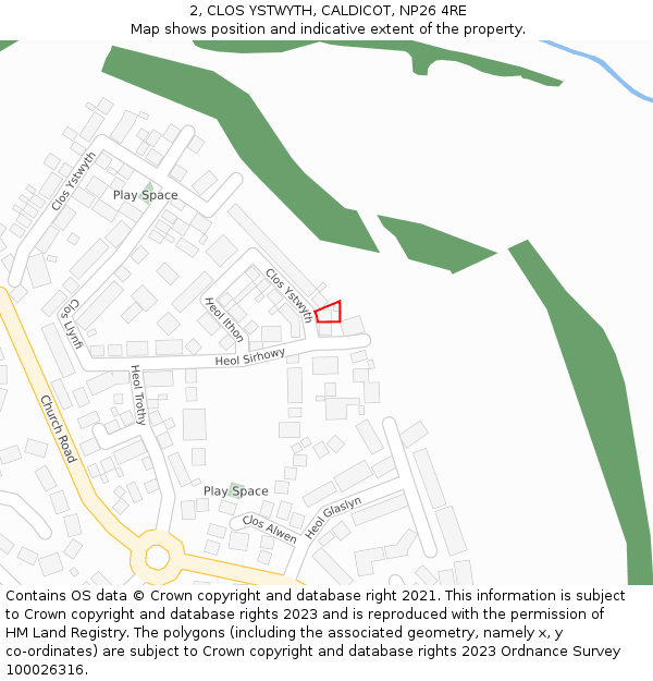 2, CLOS YSTWYTH, CALDICOT, NP26 4RE: Location map and indicative extent of plot