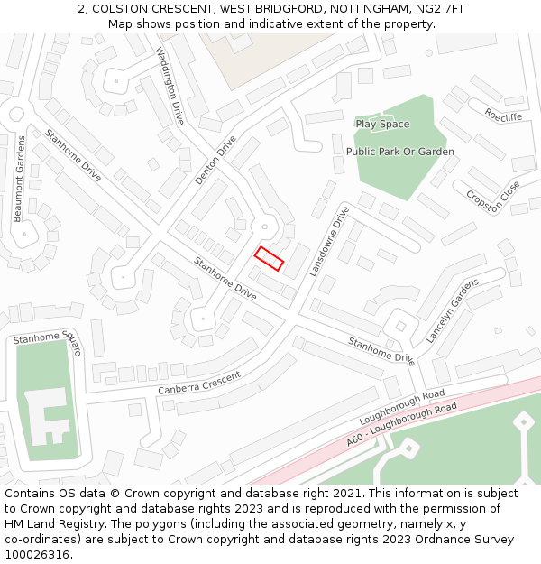 2, COLSTON CRESCENT, WEST BRIDGFORD, NOTTINGHAM, NG2 7FT: Location map and indicative extent of plot