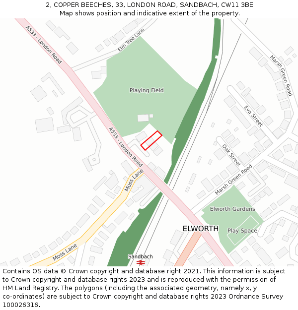 2, COPPER BEECHES, 33, LONDON ROAD, SANDBACH, CW11 3BE: Location map and indicative extent of plot