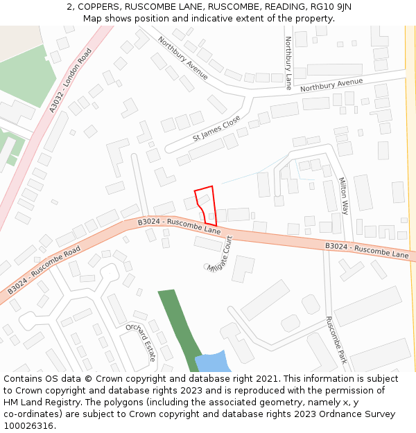 2, COPPERS, RUSCOMBE LANE, RUSCOMBE, READING, RG10 9JN: Location map and indicative extent of plot