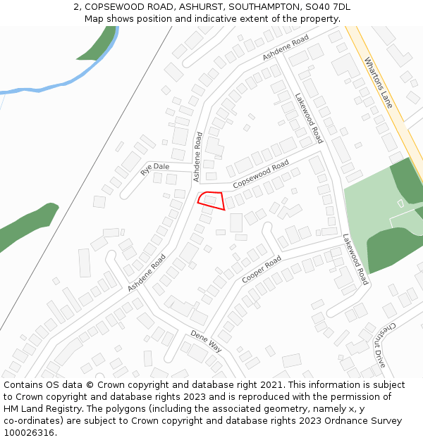 2, COPSEWOOD ROAD, ASHURST, SOUTHAMPTON, SO40 7DL: Location map and indicative extent of plot