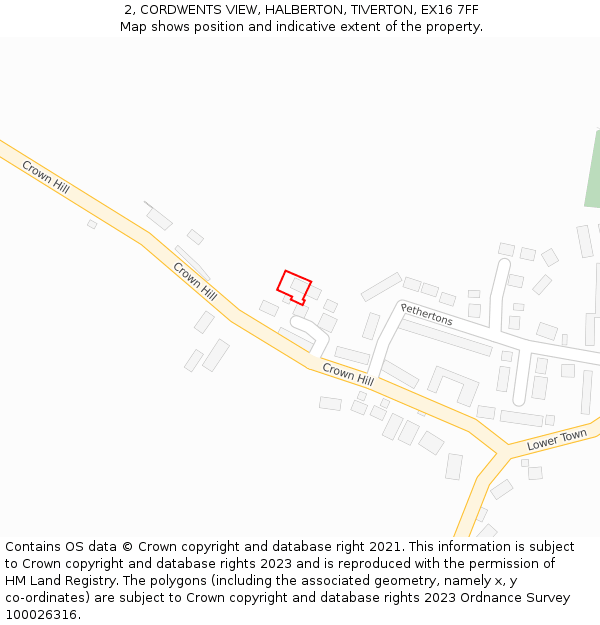 2, CORDWENTS VIEW, HALBERTON, TIVERTON, EX16 7FF: Location map and indicative extent of plot