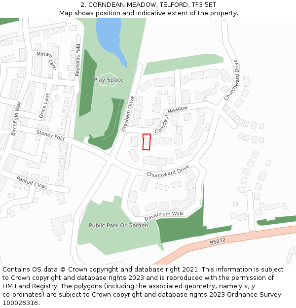 2, CORNDEAN MEADOW, TELFORD, TF3 5ET: Location map and indicative extent of plot