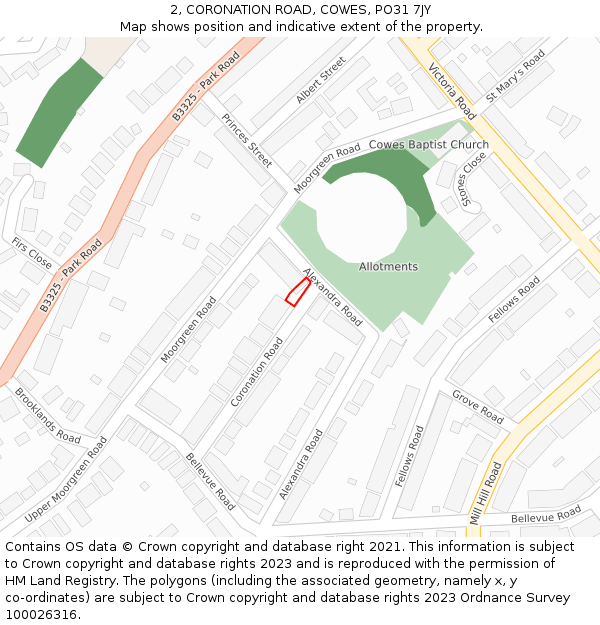 2, CORONATION ROAD, COWES, PO31 7JY: Location map and indicative extent of plot