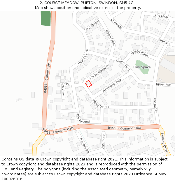 2, COURSE MEADOW, PURTON, SWINDON, SN5 4GL: Location map and indicative extent of plot