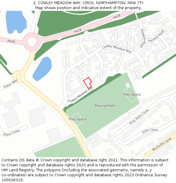 2, COWLEY MEADOW WAY, CRICK, NORTHAMPTON, NN6 7TY: Location map and indicative extent of plot