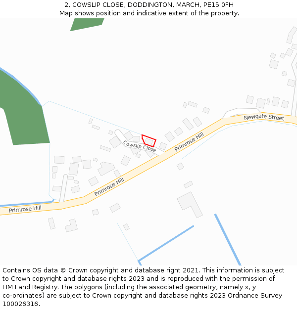 2, COWSLIP CLOSE, DODDINGTON, MARCH, PE15 0FH: Location map and indicative extent of plot