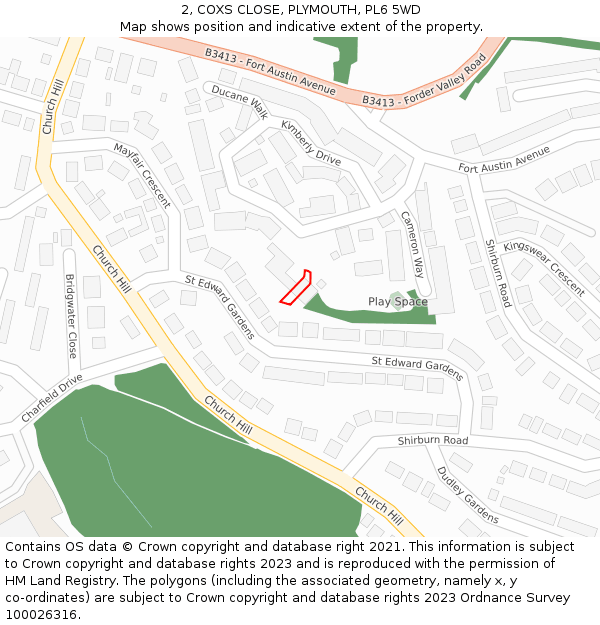 2, COXS CLOSE, PLYMOUTH, PL6 5WD: Location map and indicative extent of plot