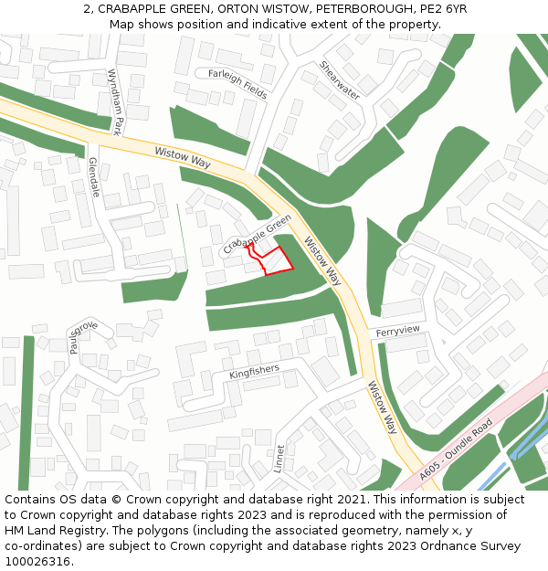 2, CRABAPPLE GREEN, ORTON WISTOW, PETERBOROUGH, PE2 6YR: Location map and indicative extent of plot