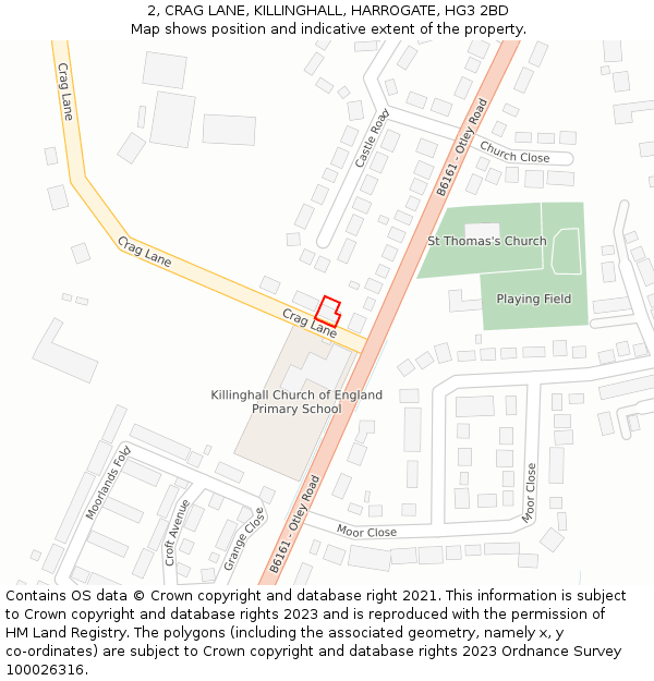 2, CRAG LANE, KILLINGHALL, HARROGATE, HG3 2BD: Location map and indicative extent of plot