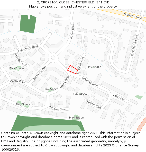 2, CROPSTON CLOSE, CHESTERFIELD, S41 0YD: Location map and indicative extent of plot