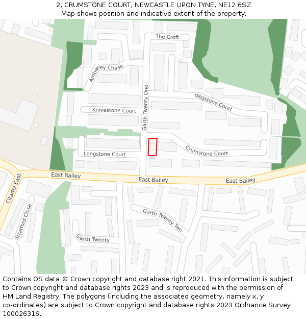 2, CRUMSTONE COURT, NEWCASTLE UPON TYNE, NE12 6SZ: Location map and indicative extent of plot