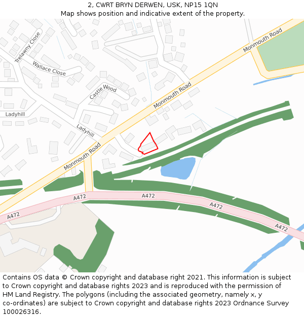 2, CWRT BRYN DERWEN, USK, NP15 1QN: Location map and indicative extent of plot