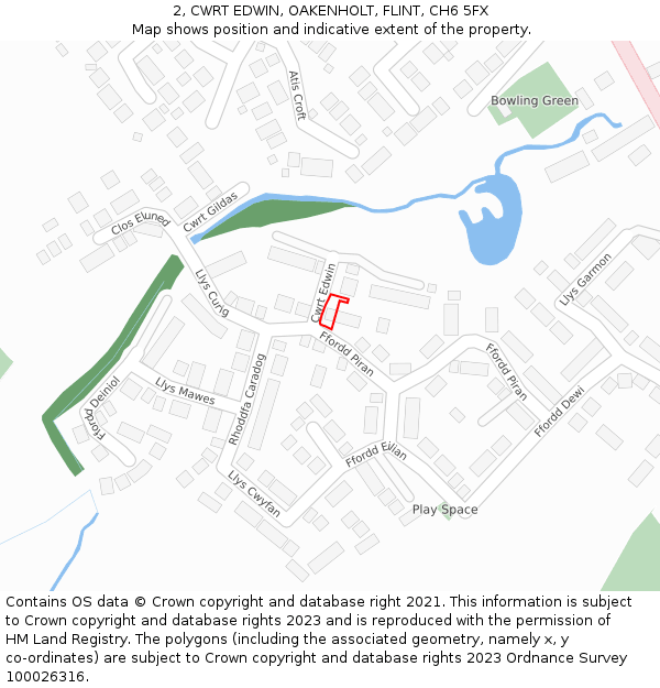 2, CWRT EDWIN, OAKENHOLT, FLINT, CH6 5FX: Location map and indicative extent of plot