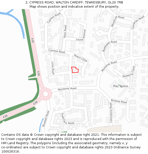 2, CYPRESS ROAD, WALTON CARDIFF, TEWKESBURY, GL20 7RB: Location map and indicative extent of plot