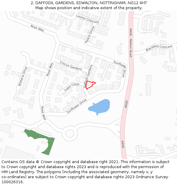 2, DAFFODIL GARDENS, EDWALTON, NOTTINGHAM, NG12 4HT: Location map and indicative extent of plot