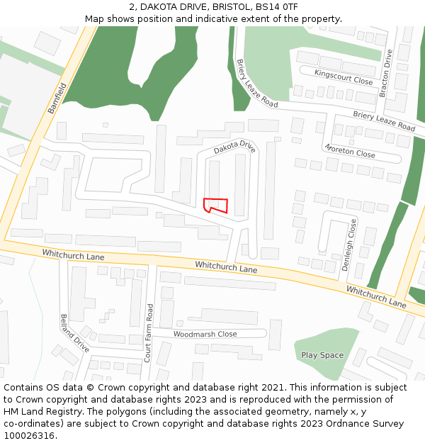 2, DAKOTA DRIVE, BRISTOL, BS14 0TF: Location map and indicative extent of plot