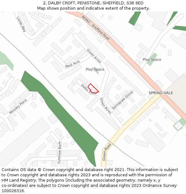 2, DALBY CROFT, PENISTONE, SHEFFIELD, S36 6ED: Location map and indicative extent of plot